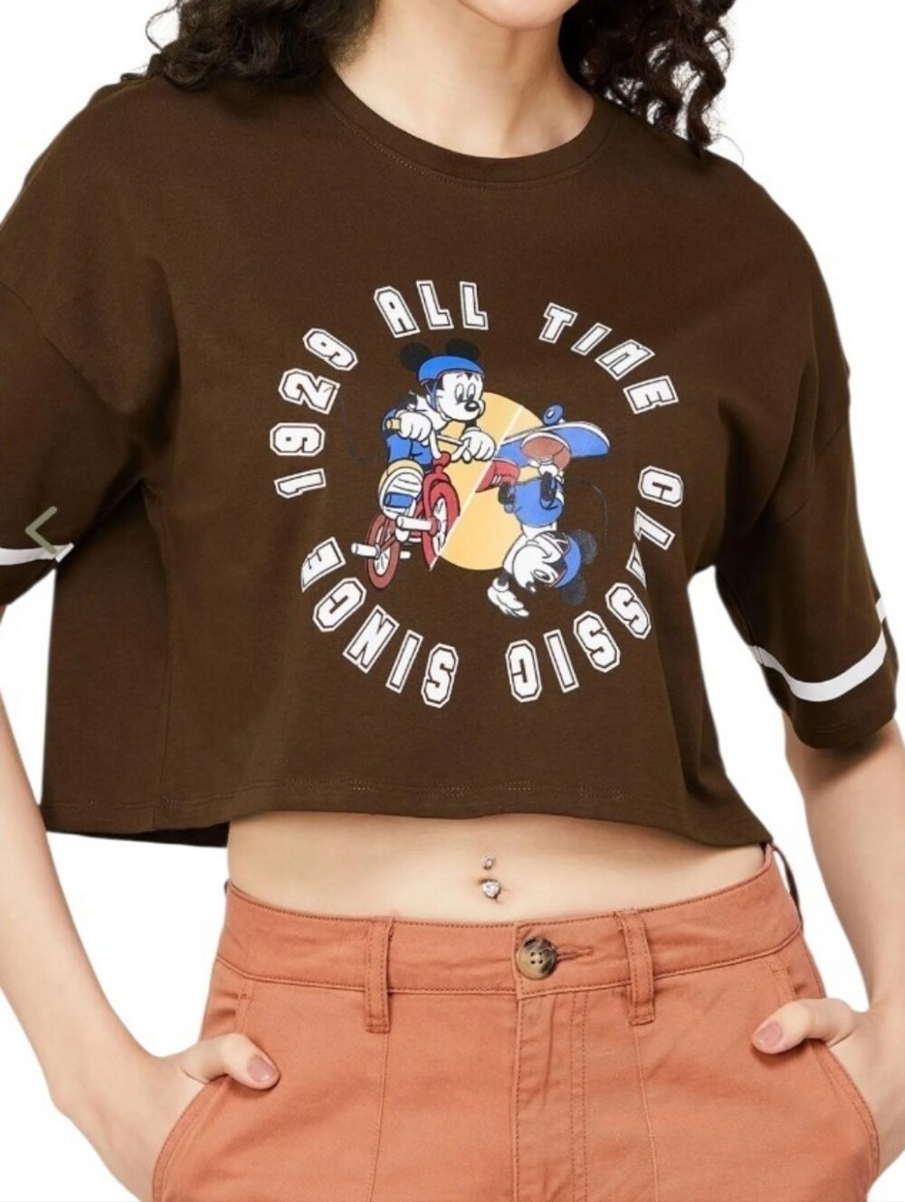 Vintage Disney Mickey Mouse 1929 Brown Boxy Cropped Top